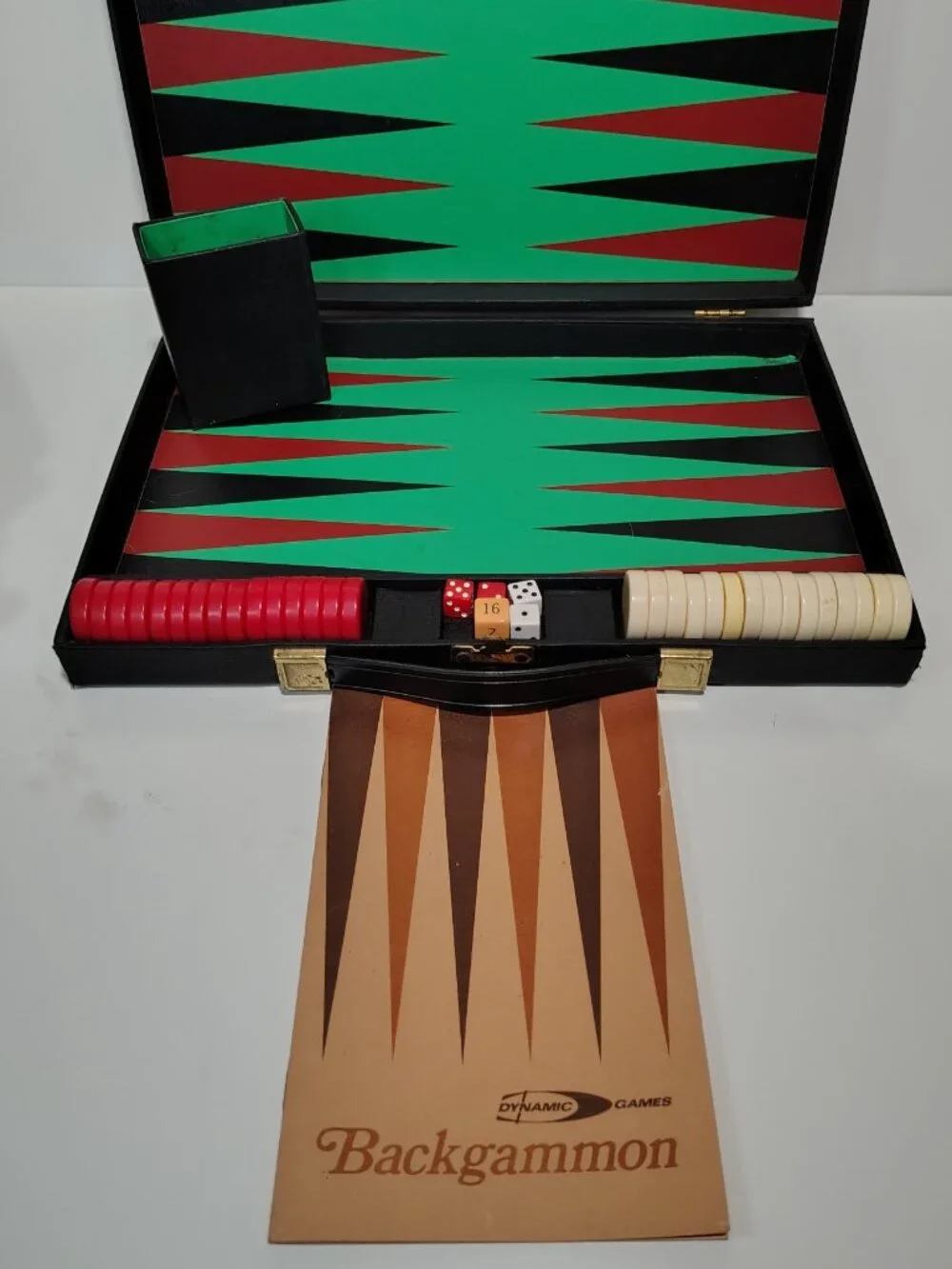 Vintage 1973 Dynamic Games Backgammon Set Carrying Case Visual Primer Complete
